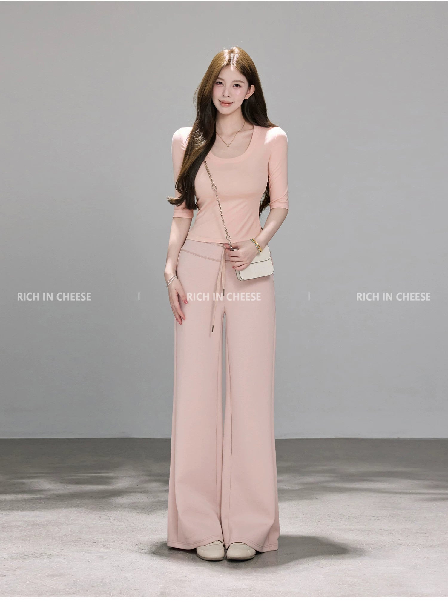 RICH IN CHEESE Versatile Knitted Tee Knitted Trousers Set