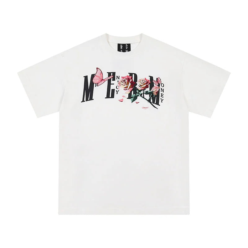 MEDM Origami Slice Rose Butterfly Embroidery Tee