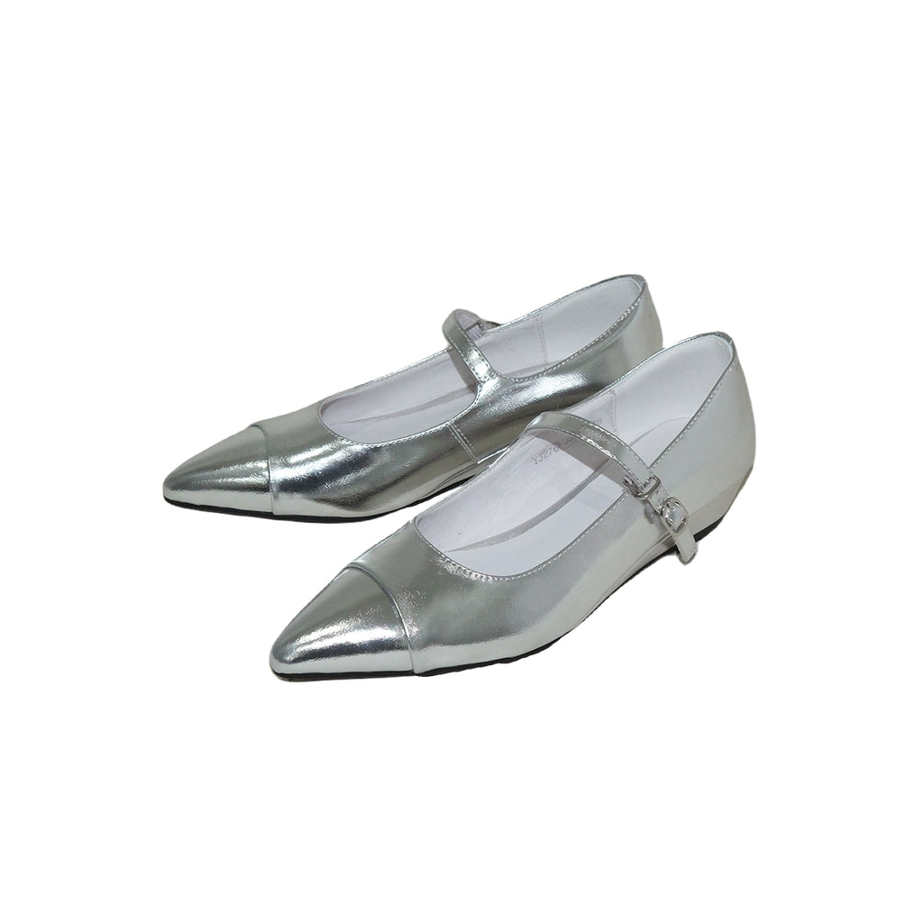 Mooreyu Wedge Heel Shallow Mouth One-word Buckle Mary Jane Shoes
