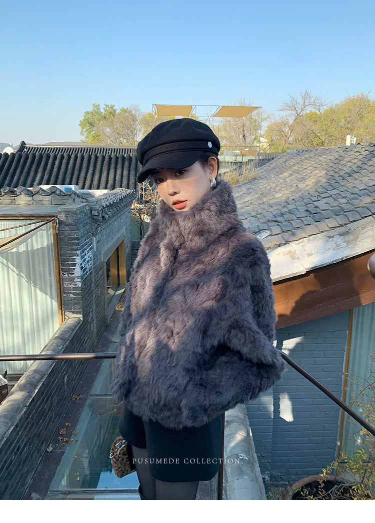 Pusumede Stand-up Collar Warm Short Fluffy Jacket