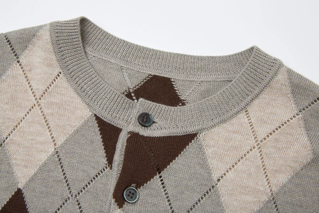 TAICHIISM Rhombus Knitted Splicing Plaid POLO Knitted Tee