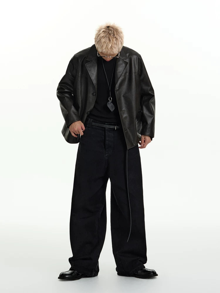 TGNS Vintage Pu Leather Lapel Jacket