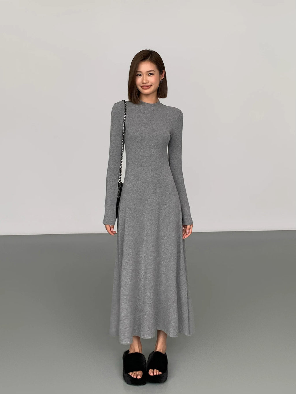 OUSPH Slim-fit Temperament Long-sleeved Knitted Dress