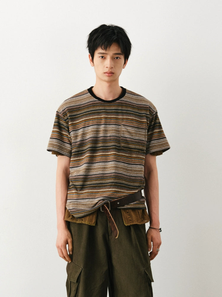 DIMC Pocket Rainbow Pinstripe Tee