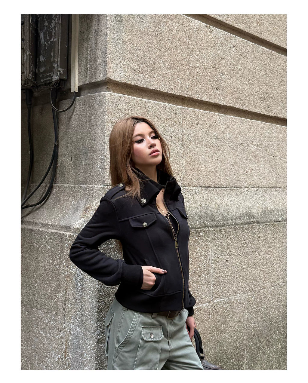 Audwyn Vintage Stand-Up Collar Terry Cotton Slim-Fit Waist Jacket