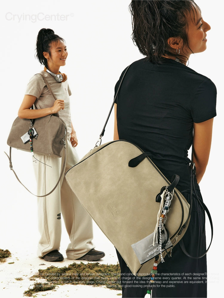 CryingCenter Fleece Contrasting Color Splicing Capacity Shoulder Large Bag Messenger Bag