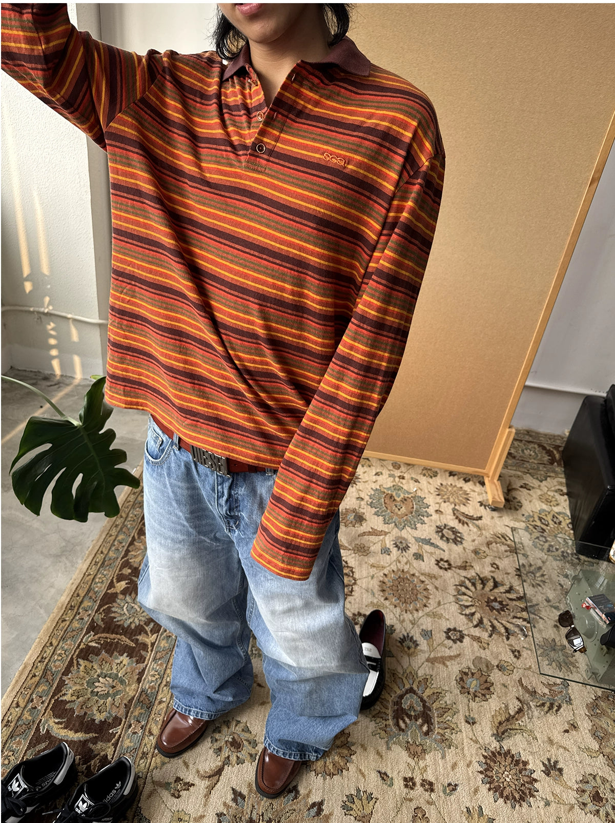 InsGale Vintage Striped Polo Long Sleeve