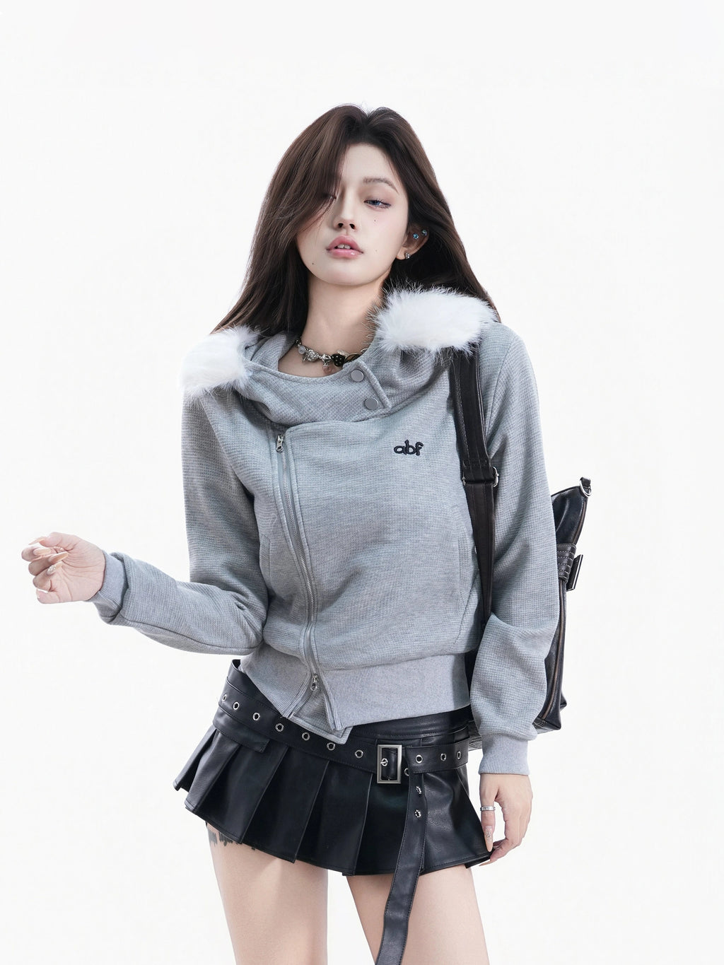 BF. BORFEND Fleece Removable Fur Collar Hooded Double-ended Zipper Jacket