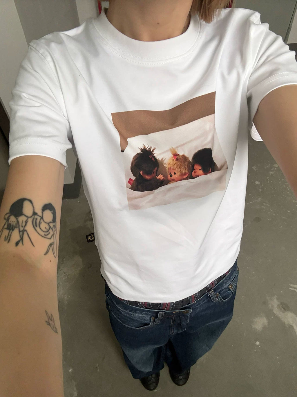 MMBBT Cartoon Printed Front Shoulder Loose Versatile Tee