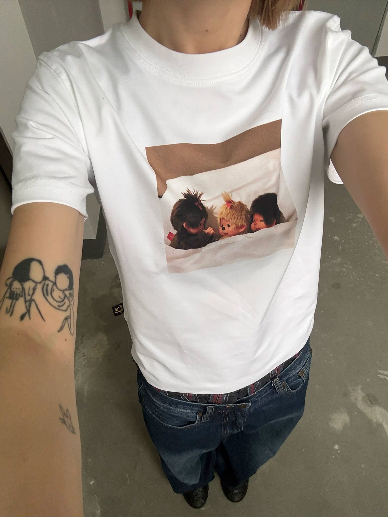 MMBBT Cartoon Printed Front Shoulder Loose Versatile Tee
