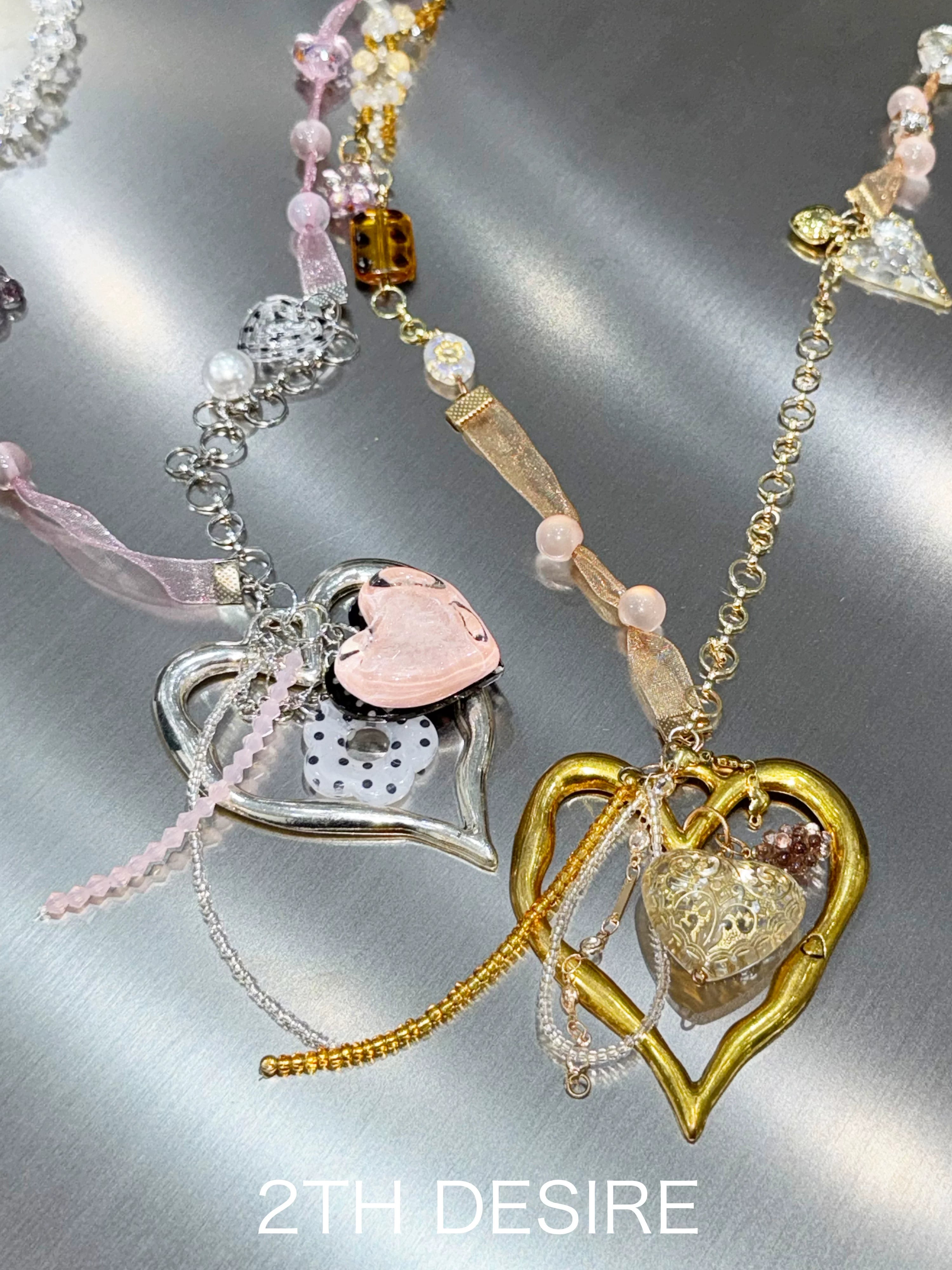 2th Desire Handmade Ribbon Splicing Bead Love Polka Dot Necklace