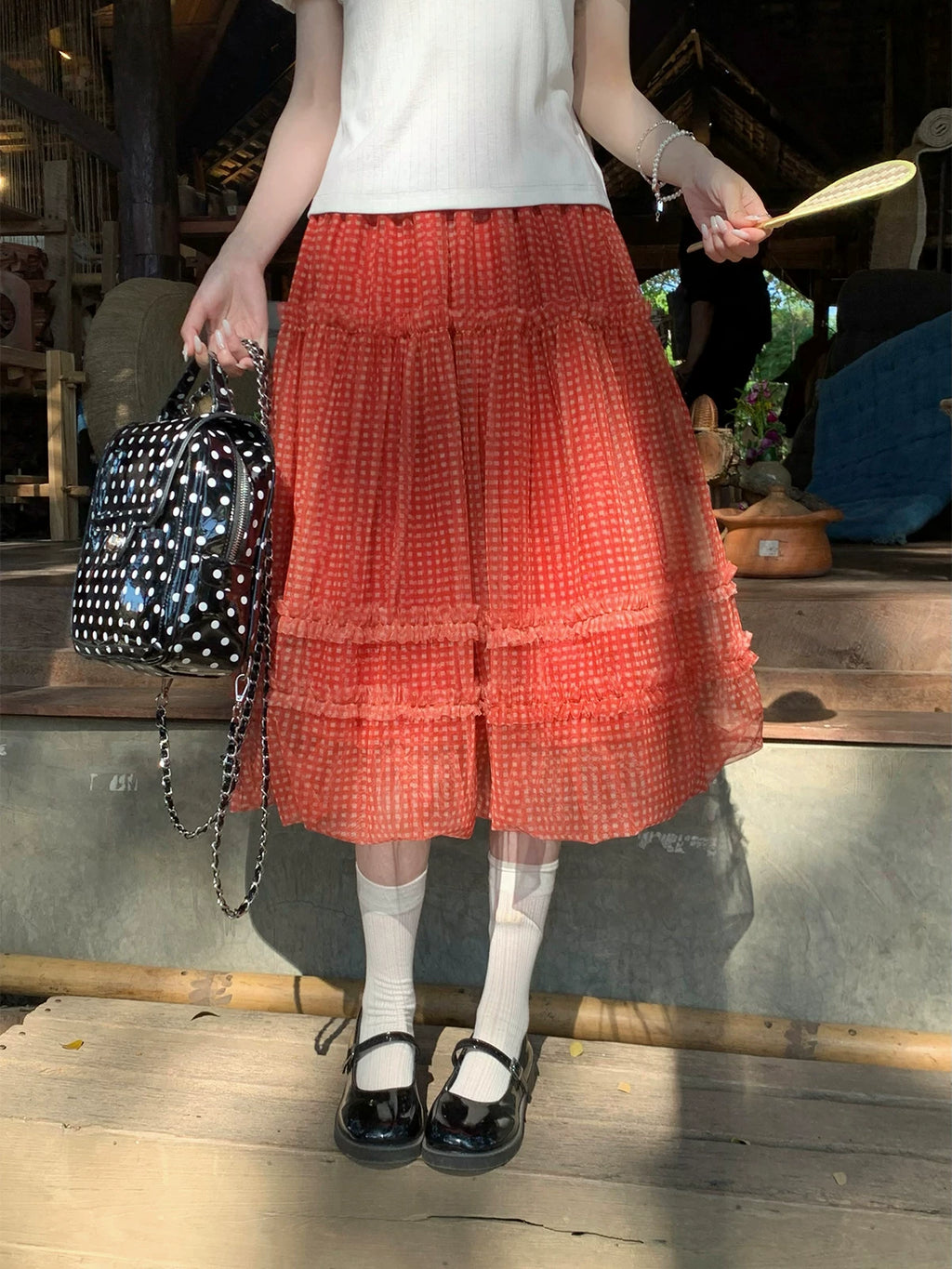 MUCHA Plaid Mesh Skirt