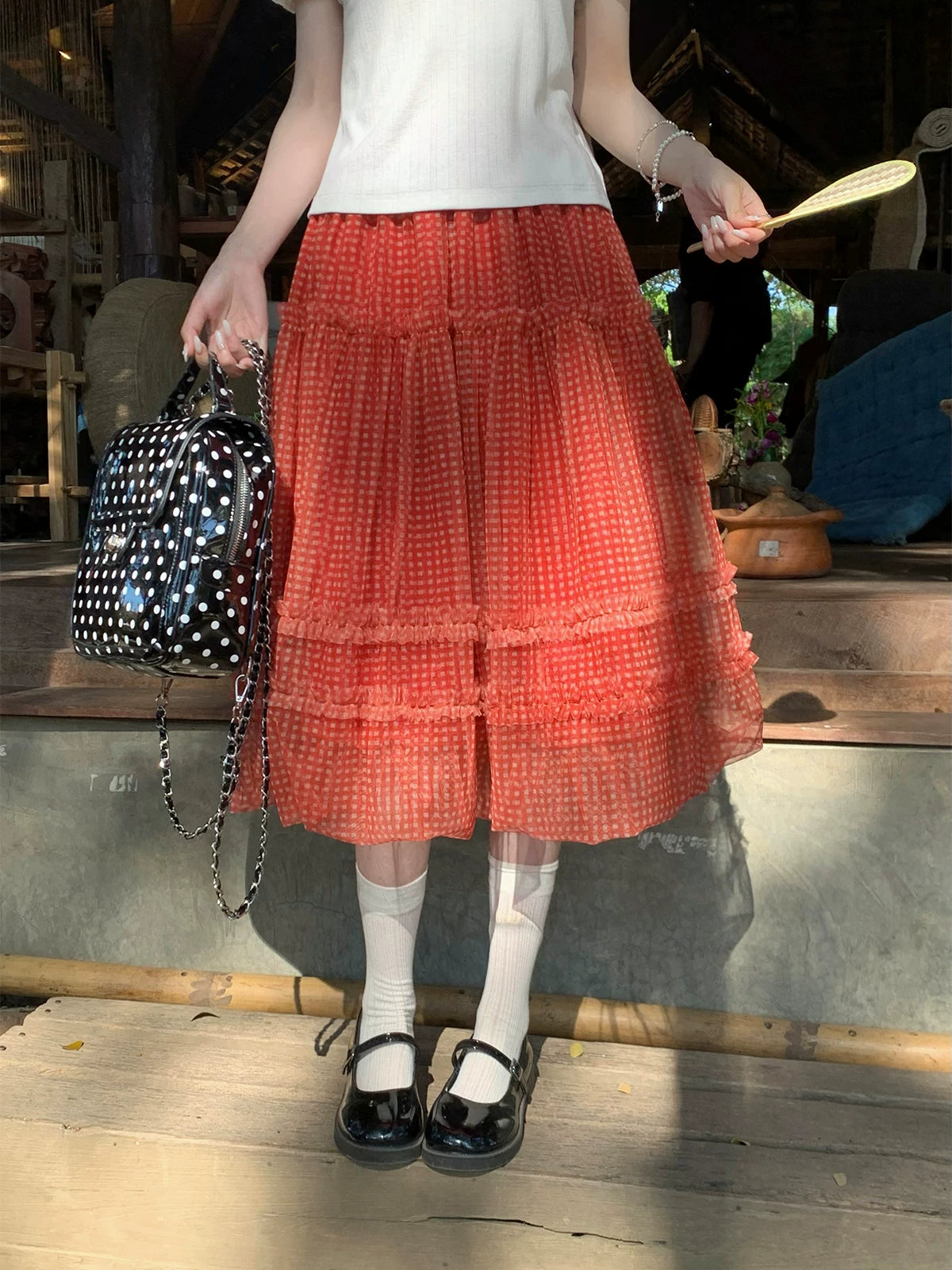 MUCHA Plaid Mesh Skirt
