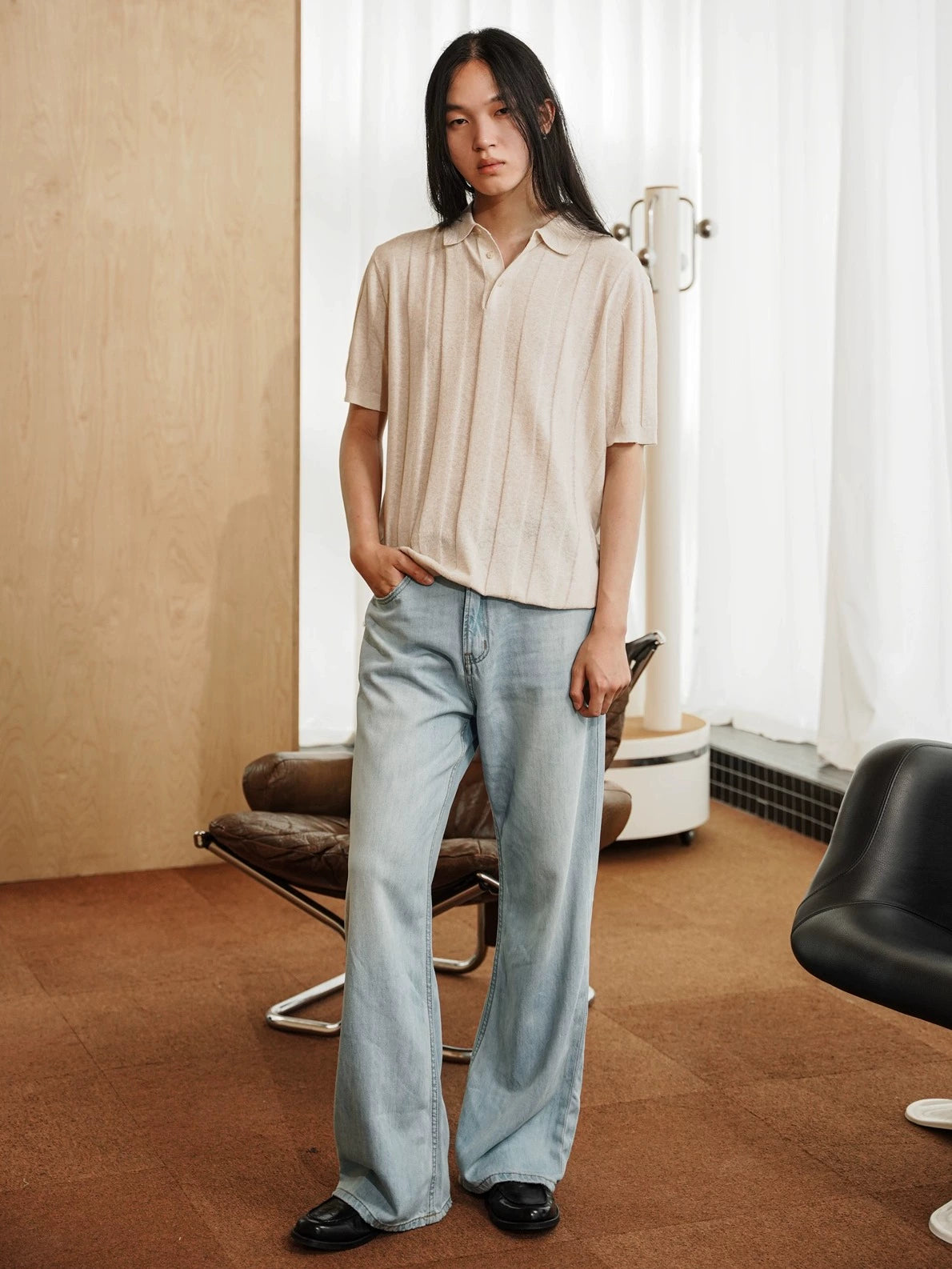 NO LOGO One-pedal Leather Pleated Leather Shoes