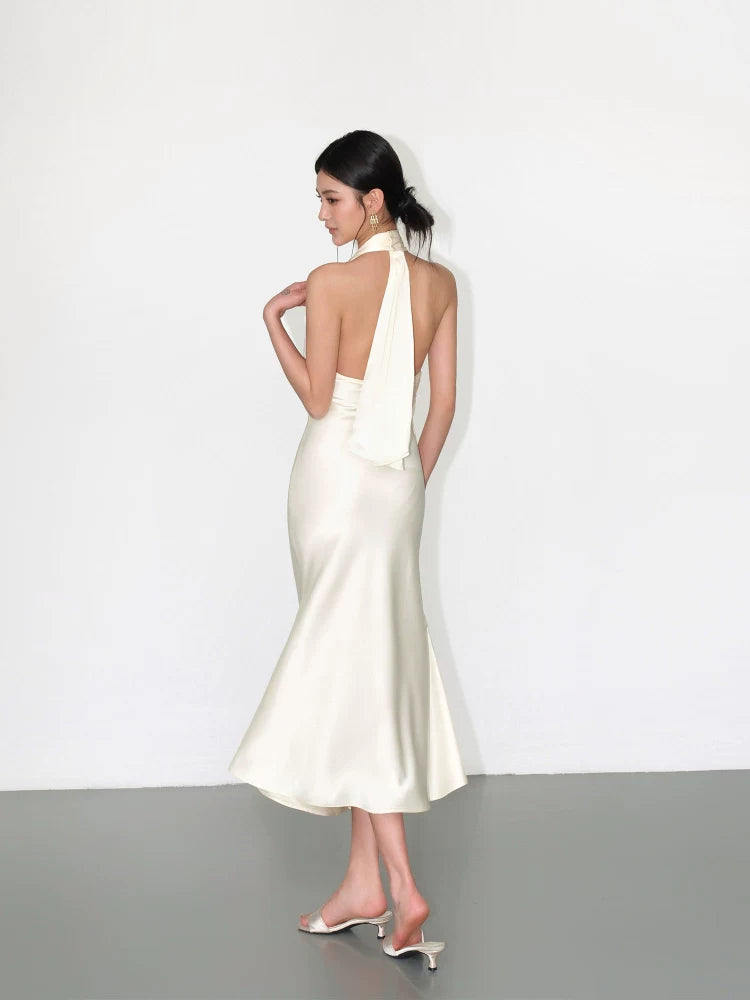 NEVA HU Satin V-neck Neck Dress