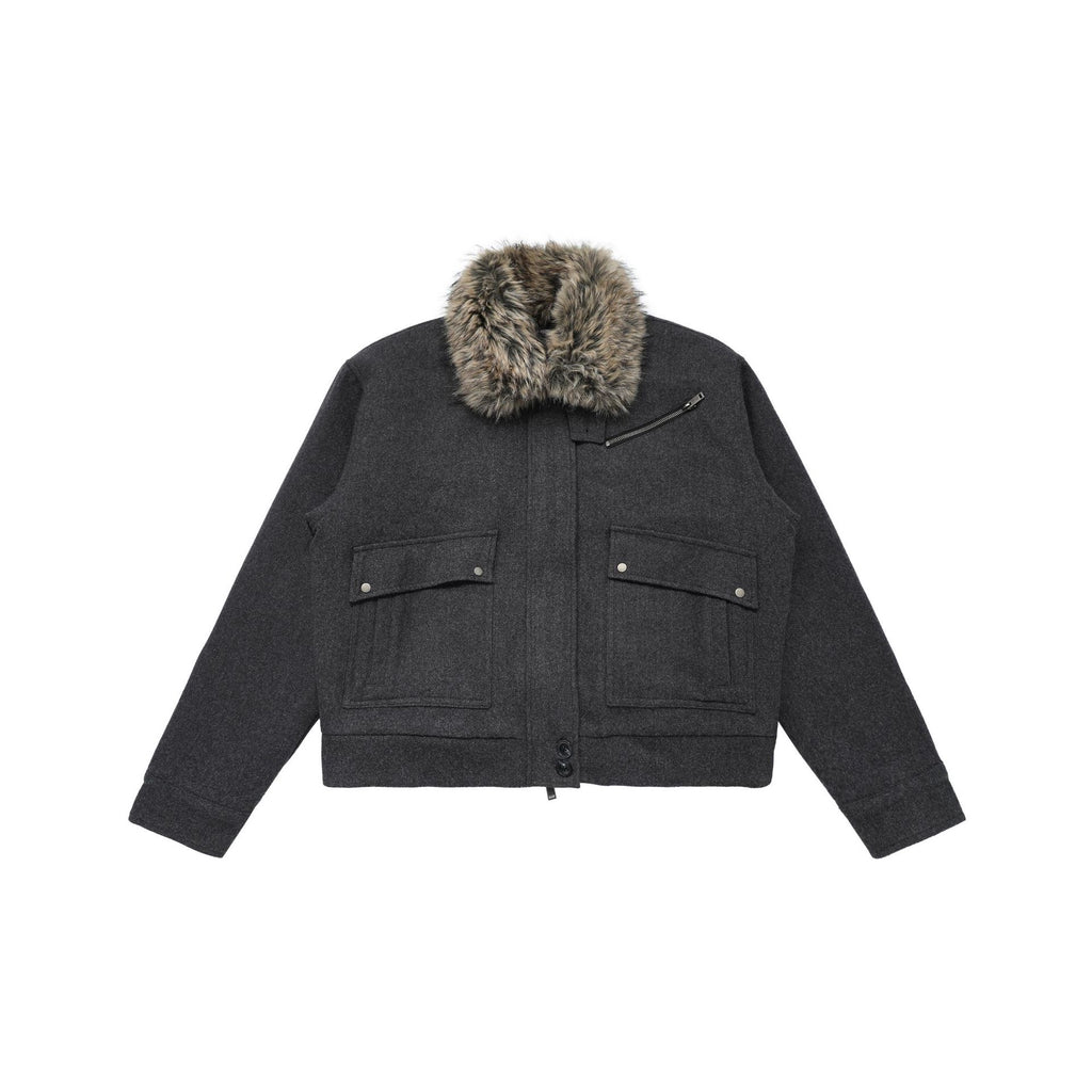 CHANYOOU Retro Fur Collar Pocket Short Cotton Dress