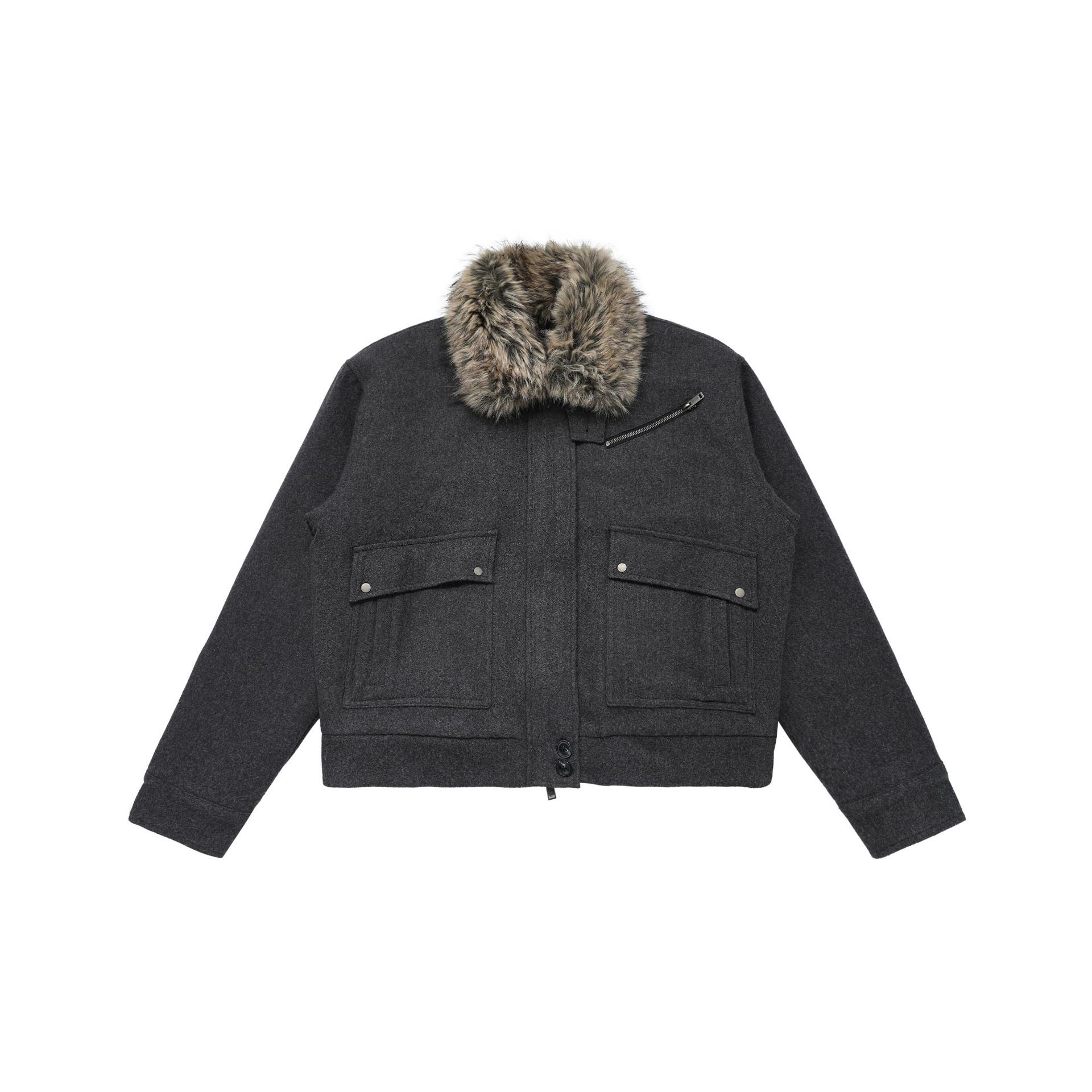 CHANYOOU Retro Fur Collar Pocket Short Cotton Dress