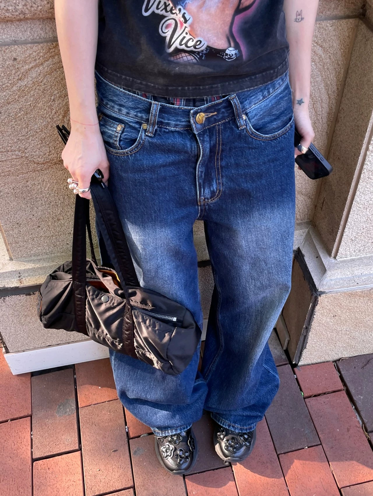 MMBBT Multi-pocket Embroidered Loose and Versatile Jeans