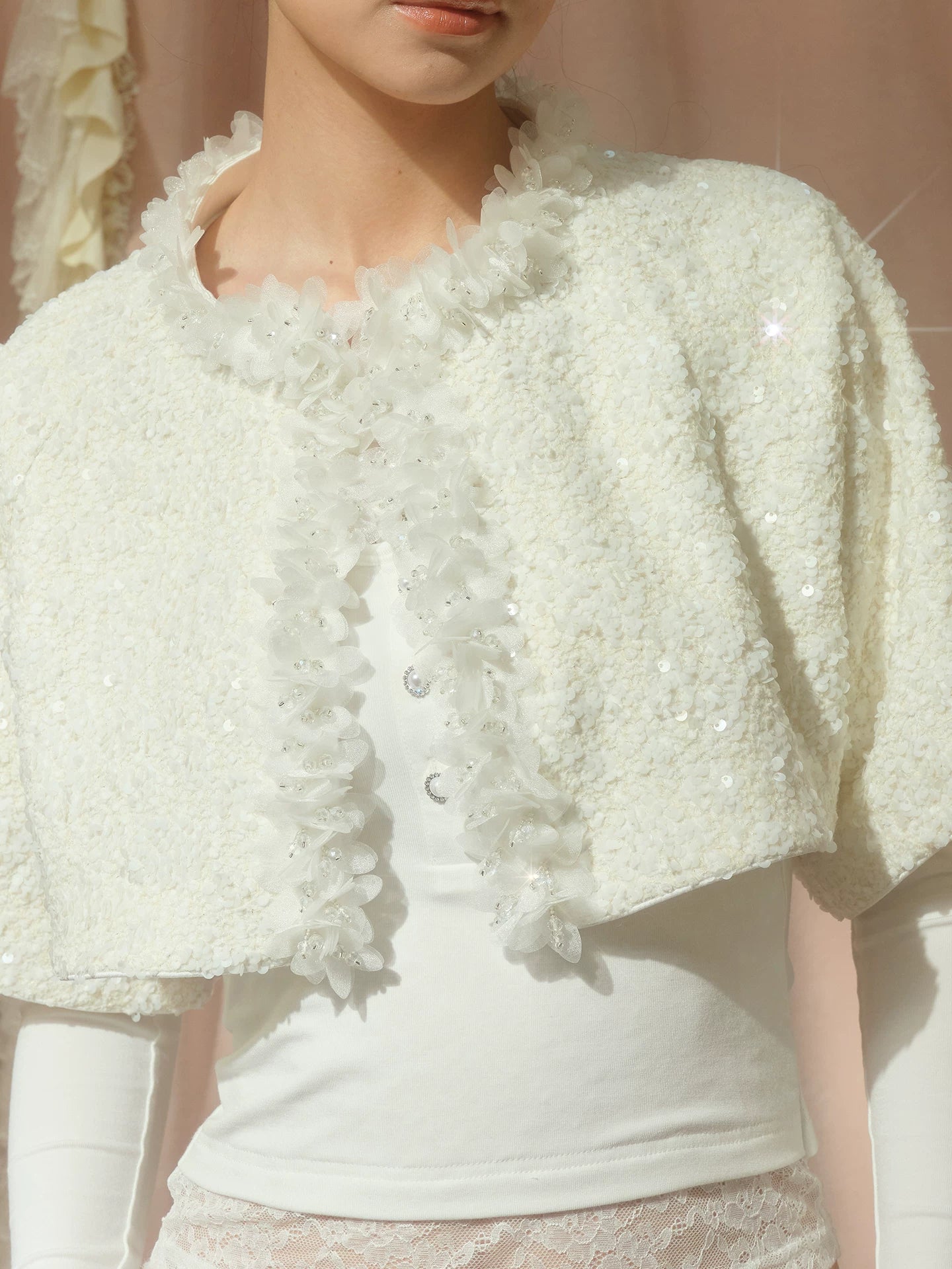 J TheChosen Hollow Sequin Shawl Short Jacket