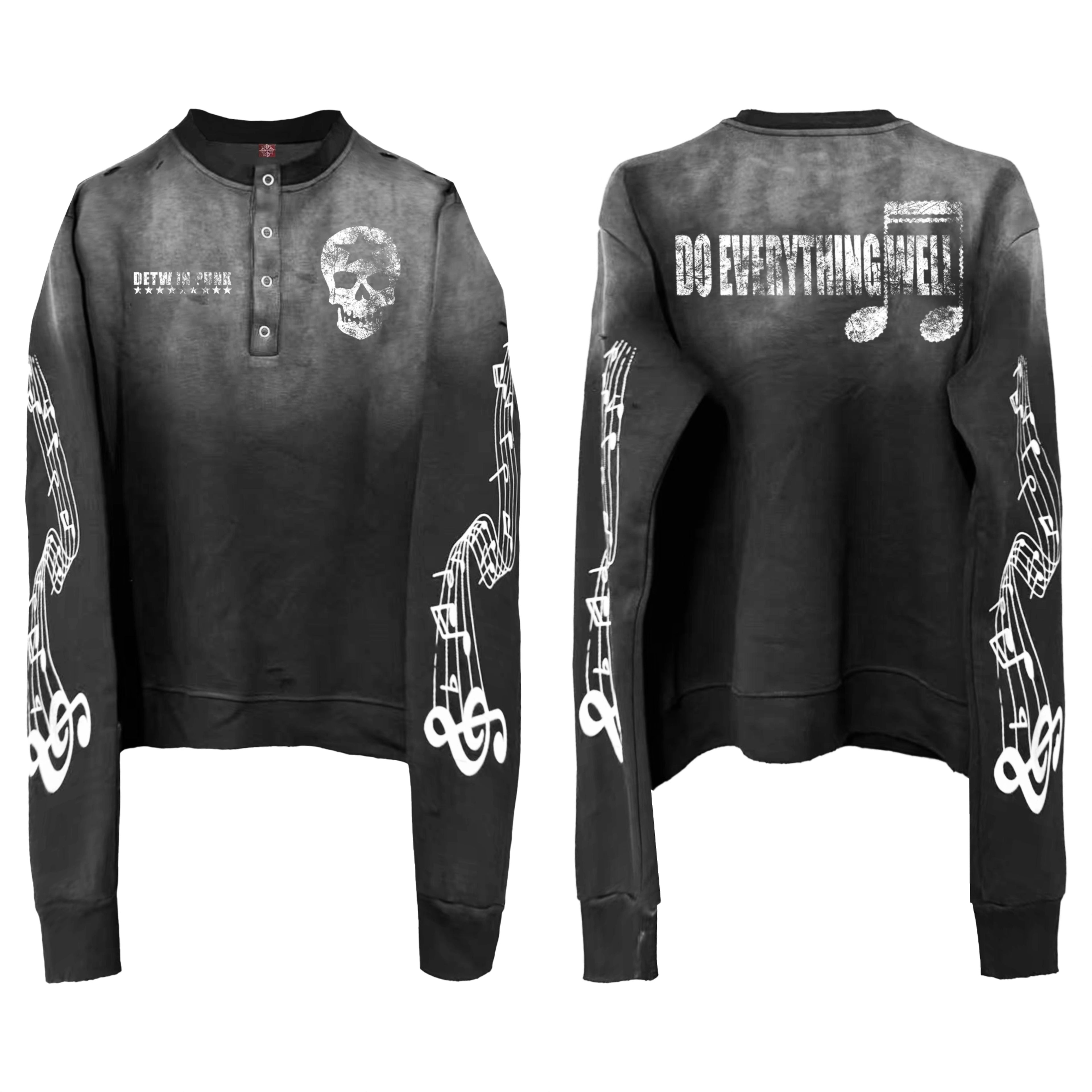 DETW Dark Music Notes Skull Crew Neck Breasted Sweater