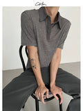 COLN Loose Micro-transparent Splicing Short-sleeved Polo Shirt