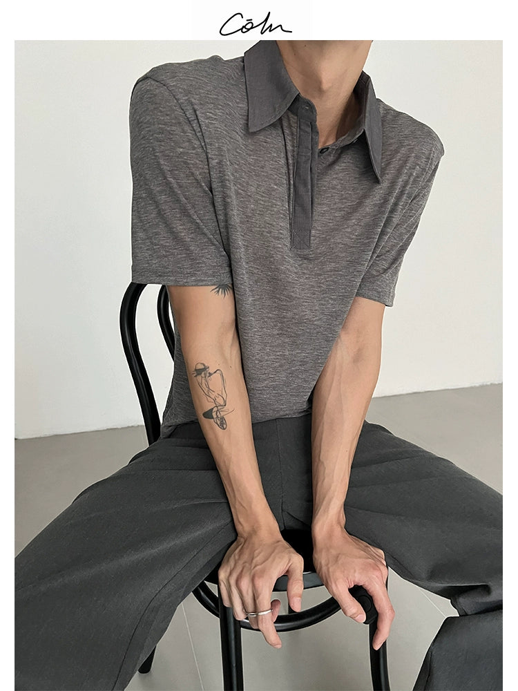COLN Loose Micro-transparent Splicing Short-sleeved Polo Shirt