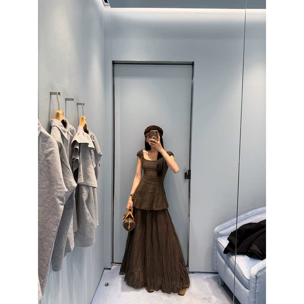YOUNG KYLIN Square Neck Pendulum Pleated Dress