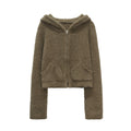Audwyn Soft Waxy Vintage Hooded Double Zip Knitted Cardigan Jacket