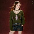 Imone Contrast Rhombus Jacquard Short V-Neck Knitted Sweater