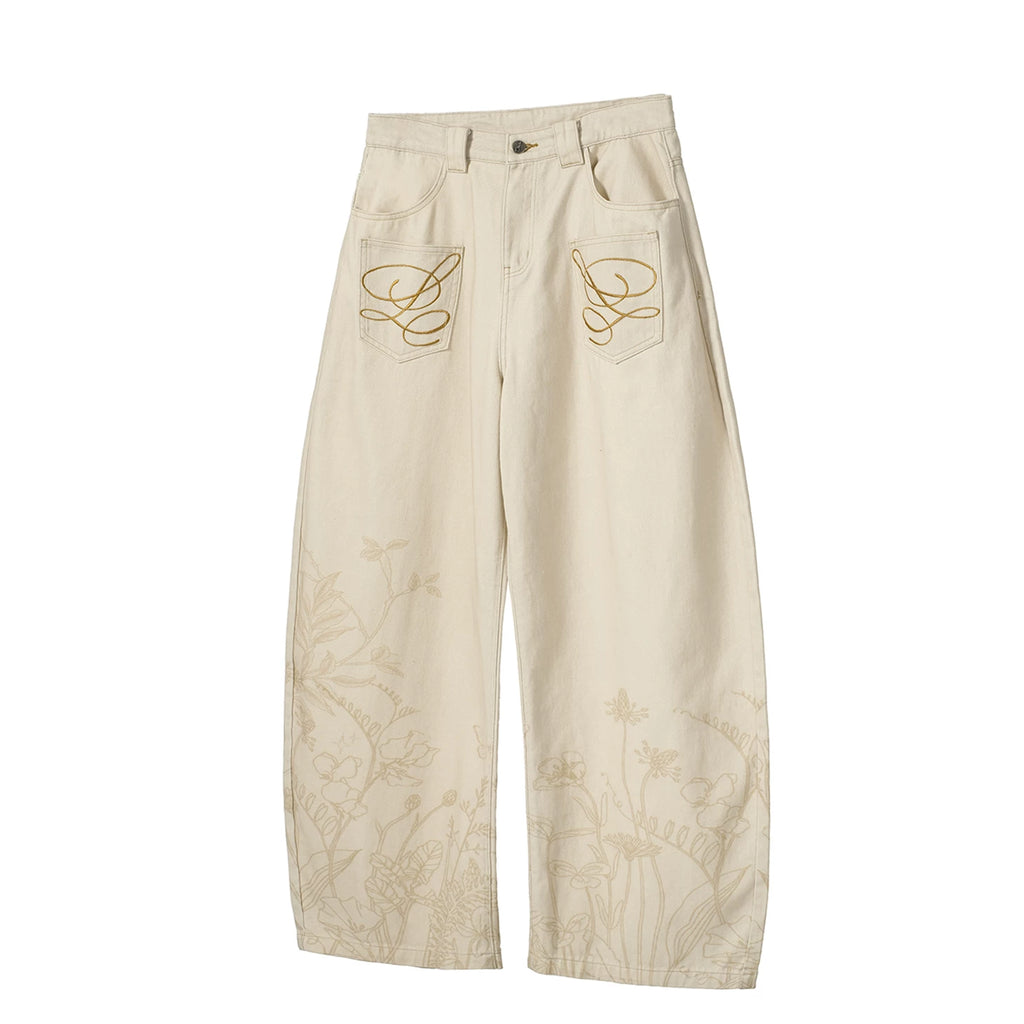 TZ Floral Print Wide-leg Jeans