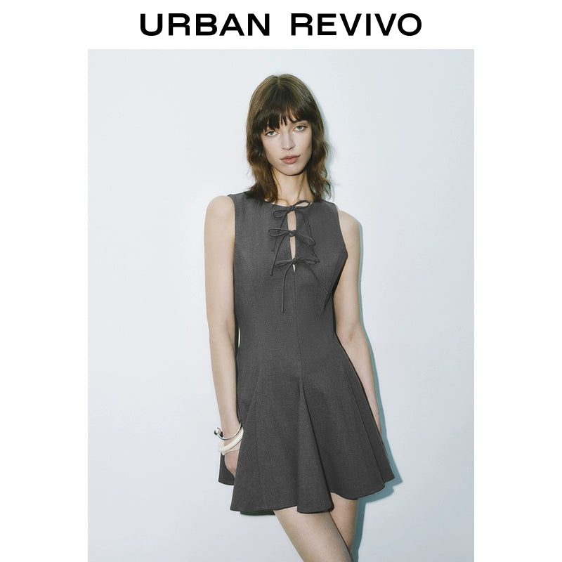 URBAN REVIVO Grey Bow-tie Sleeveless Dress