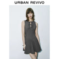 URBAN REVIVO Grey Bow-tie Sleeveless Dress