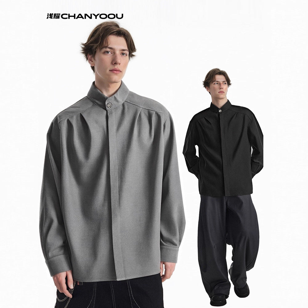 CHANYOOU Vintage Pleated Design Long-sleeved Shirt