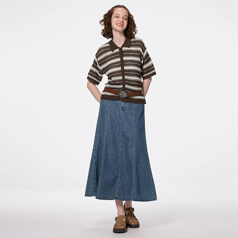GU Light Denim Horn Fishtail Skirt