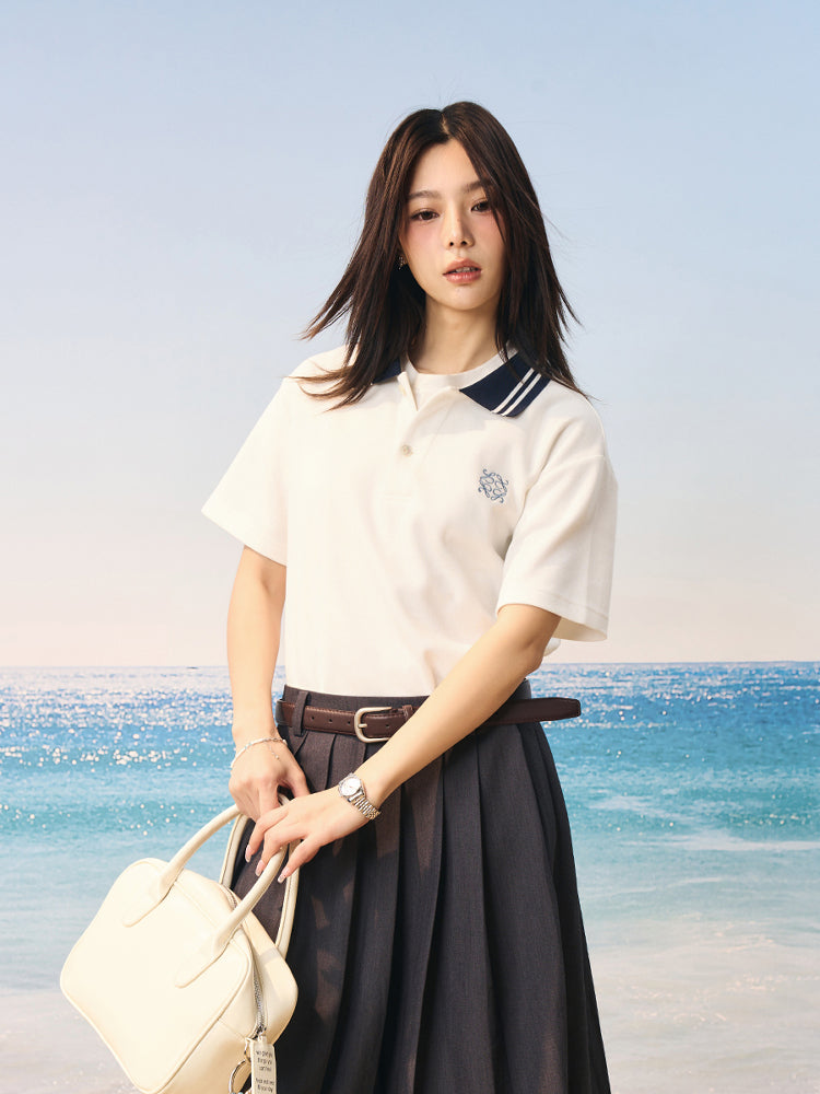 HACR Korean High-intelligence Miu Wind Embroidered Polo Shirt