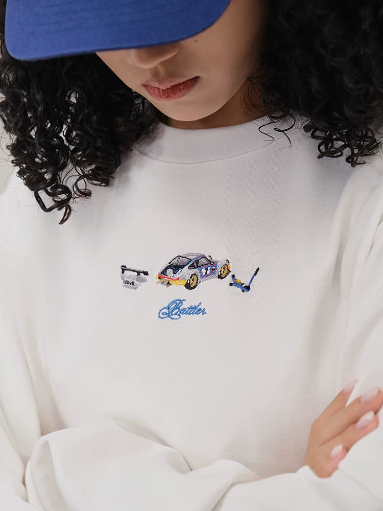 Battles Embroidery Contrast Printing Crew Neck Long Sleeve