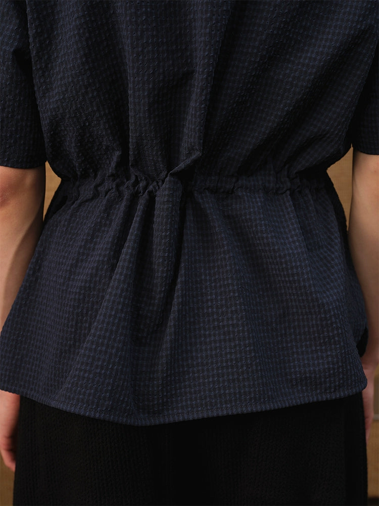 JCAESAR SHIRT Bubble Pleated Drawstring Shirt