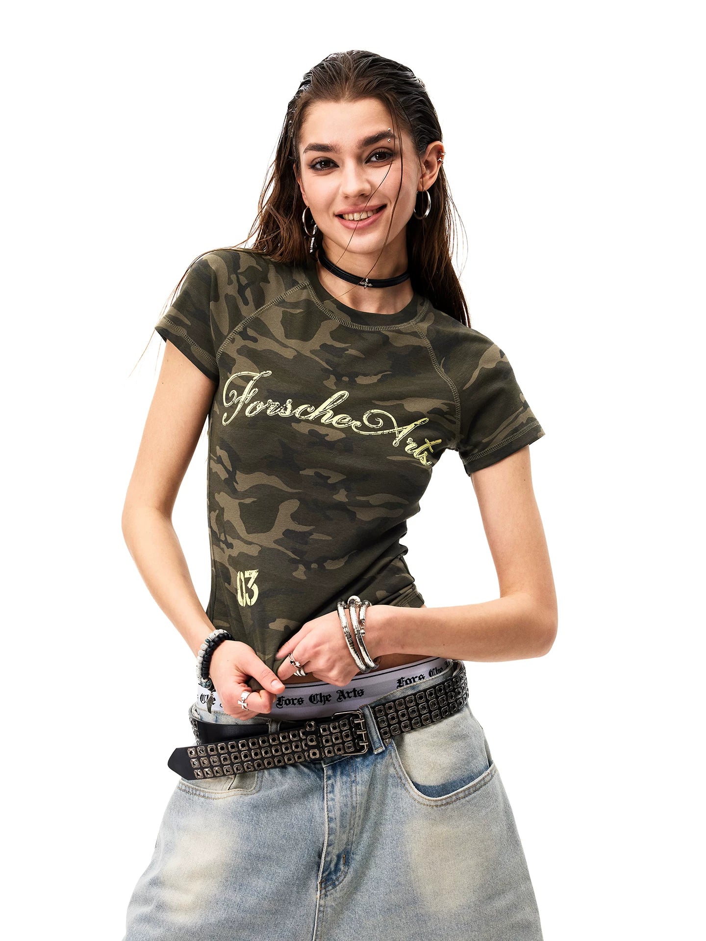 0123Start Camouflage Shoulder Slim Tee