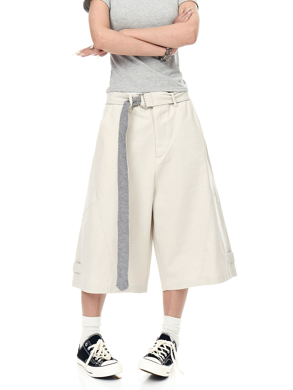 BLACKLISTS Niche Deconstructed Plaid Belt Tooling Shorts