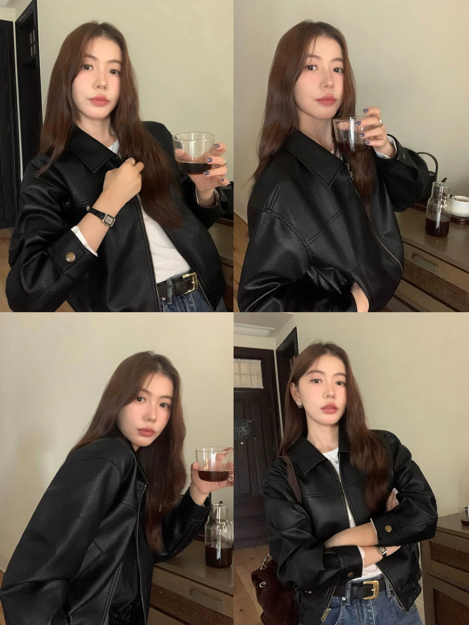 Pusumede Vintage Premium Loose Short Leather Jacket