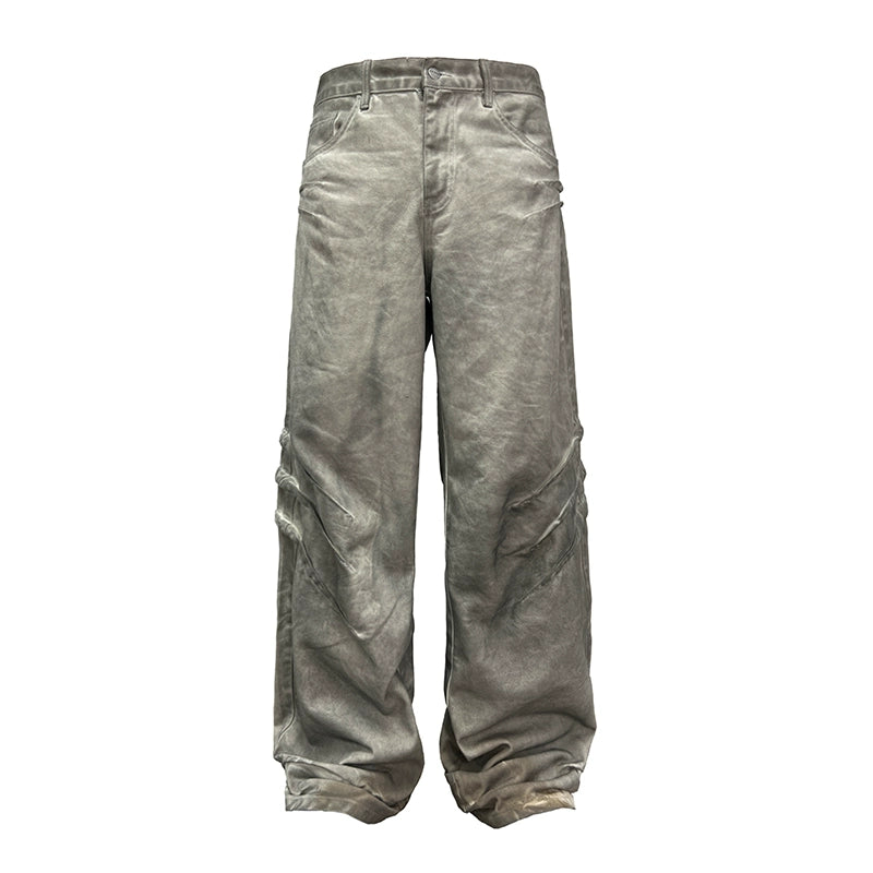 JCAESAR Scratch Dirty Wash Glazed Casual Jeans