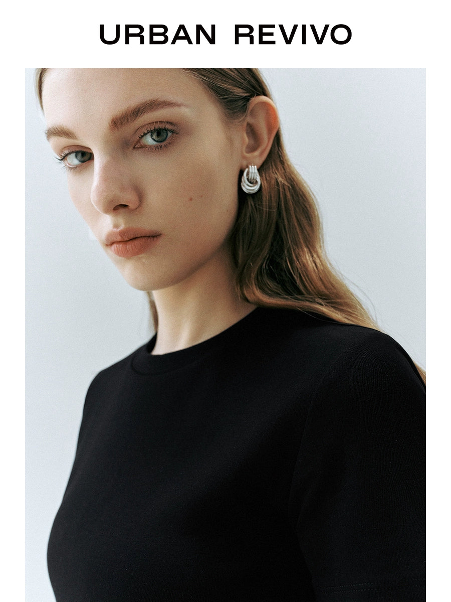 URBAN REVIVO Simple Temperament Bud Slim Short-sleeved Dress