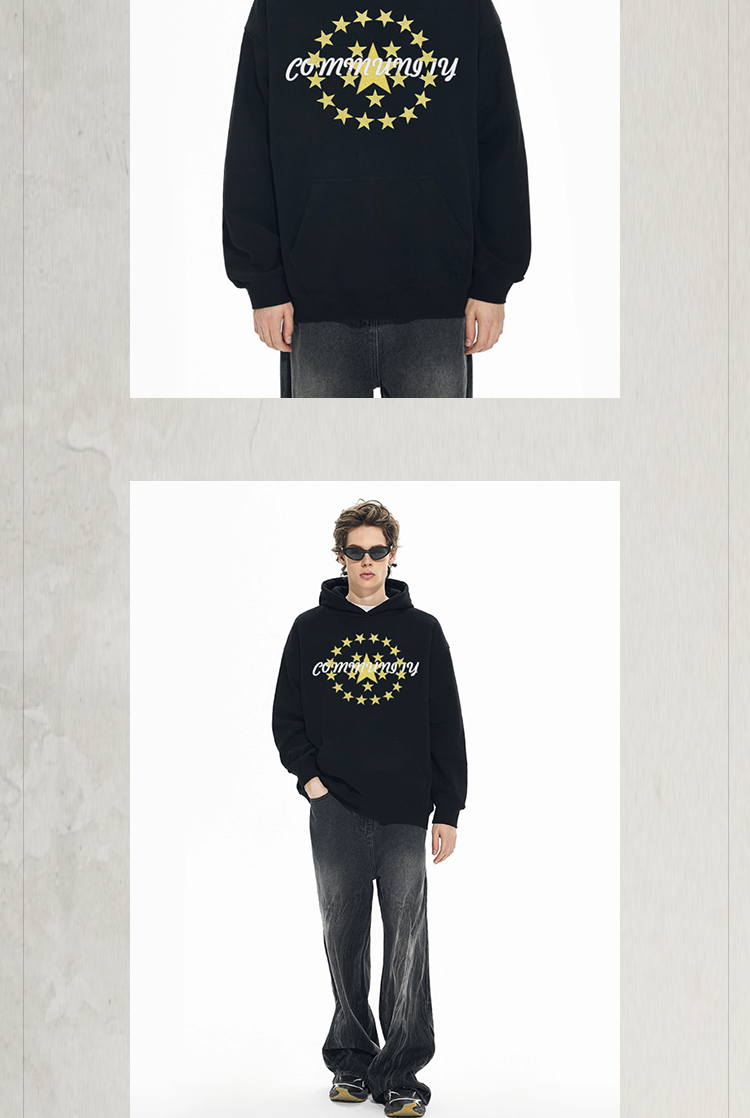 KONOOT Pentagram Print Short and Wide Cut Hooded Sweater