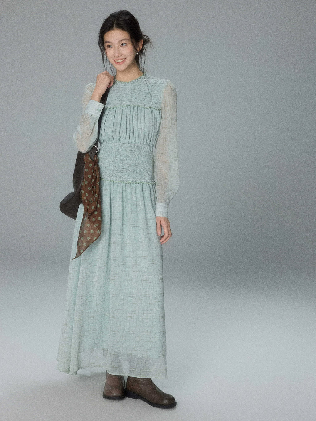 TYANG Retro Waist Long-sleeved Dress