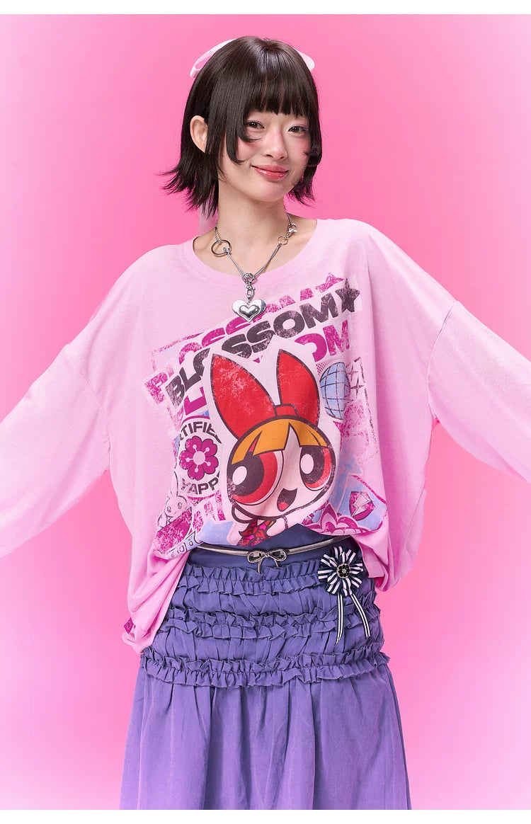 BJHG [Flying Girls Joint Name] Printed Lyocell Long Sleeve T-Shirt