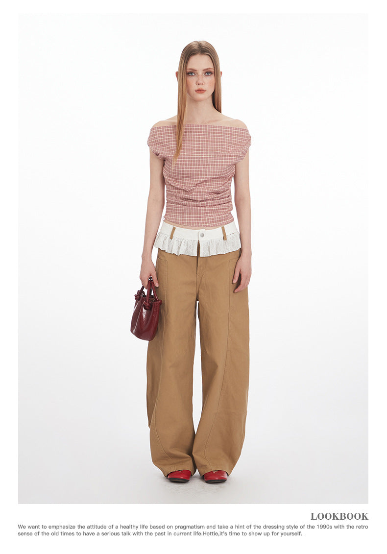 Nariele One-word Collar Short Plaid Vest