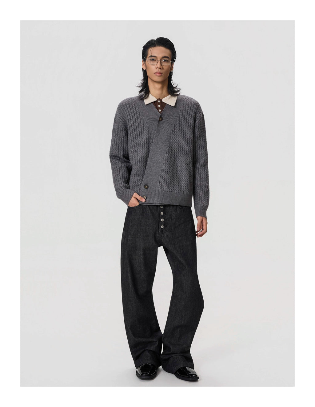 BTSG Vintage V-Neck Slack Cardigan Sweater Jacket