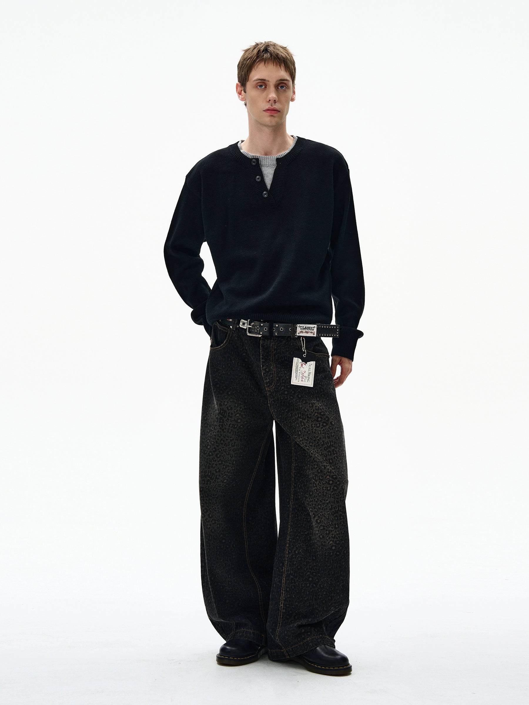 (Clearance) MADWITCH Retro Casual Contrasting Double-neck Knitted Sweater