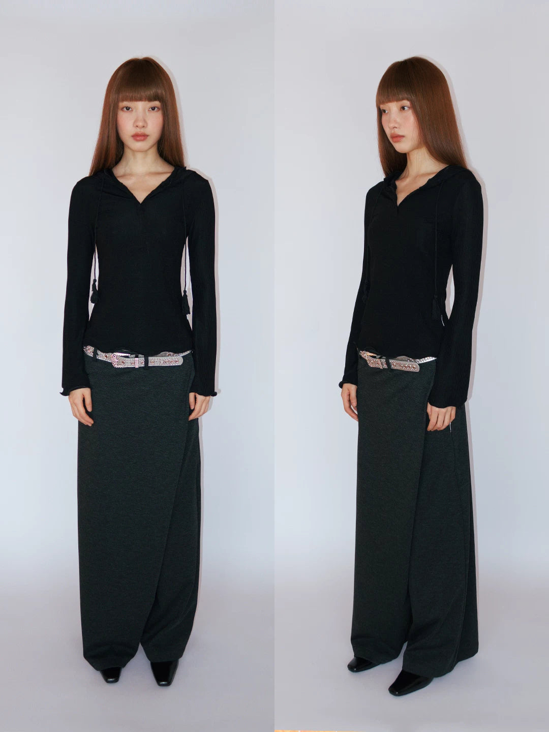 FUNKYFUN Stretch Horn Sleeve Hooded Thin Sweater