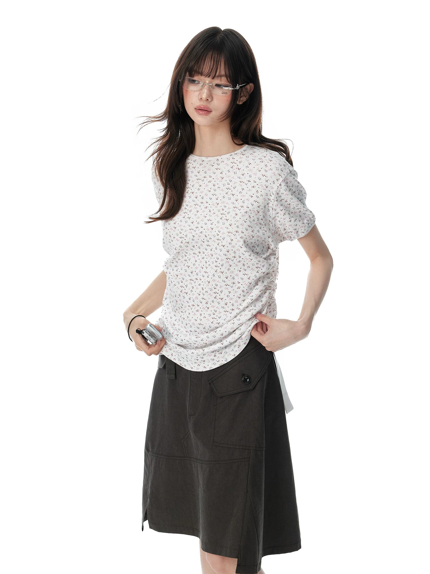 JIKOO Floral Round Neck Loose and Thin Tee